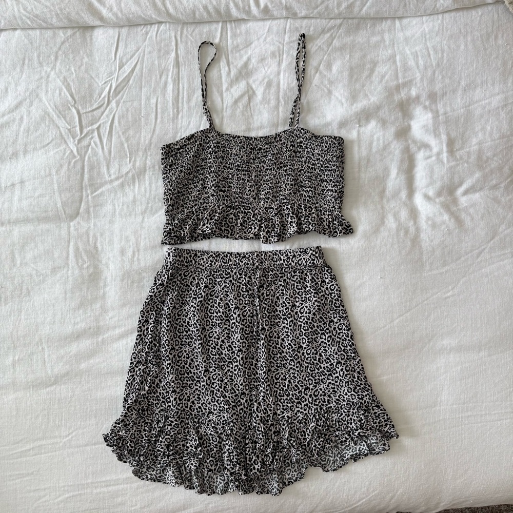 American Eagle Outfitters Black and White Matching Top and Skirt Set